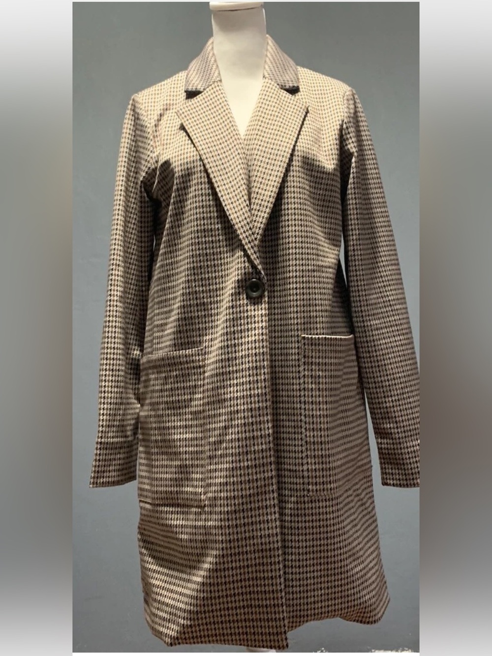 Philosophy Womens Sz S/P Button Front Brown Houndstooth Wrap Coat